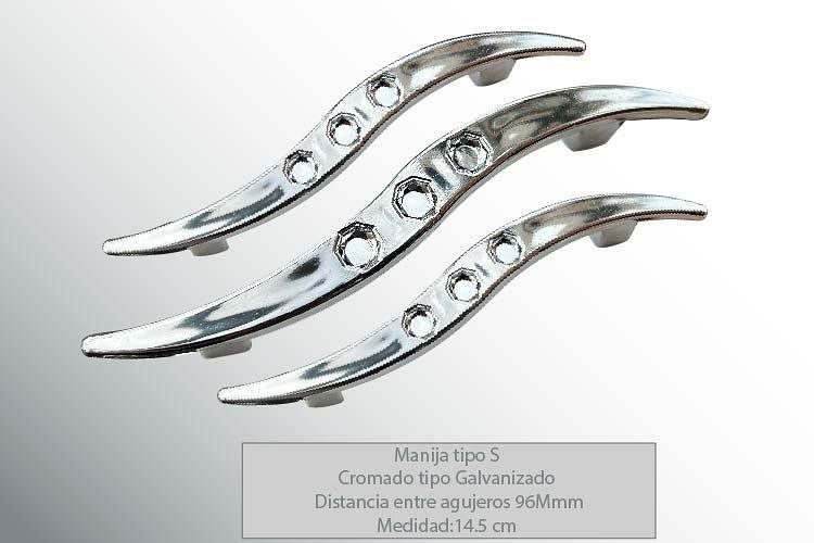 Manija S diamante cromada de Versastico en Bogotá: entre agujeros 96 mm, largo 14,5 cm, acabado Cromado tipo galvanizado