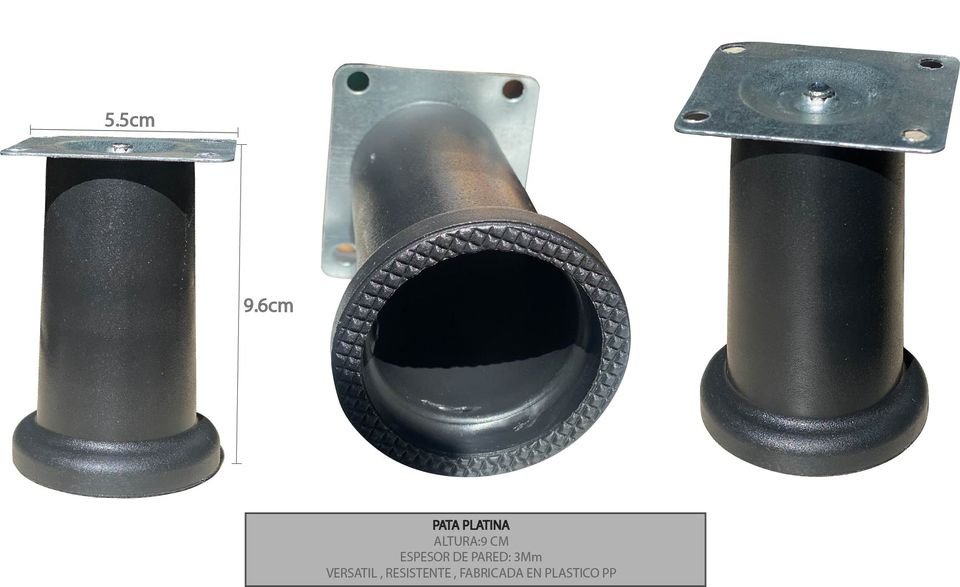 Pata platina negra de Versastico en Bogotá: altura 9 cm, platina 5,5 cm, espesor de pared 3 mm, material Plástico PP
